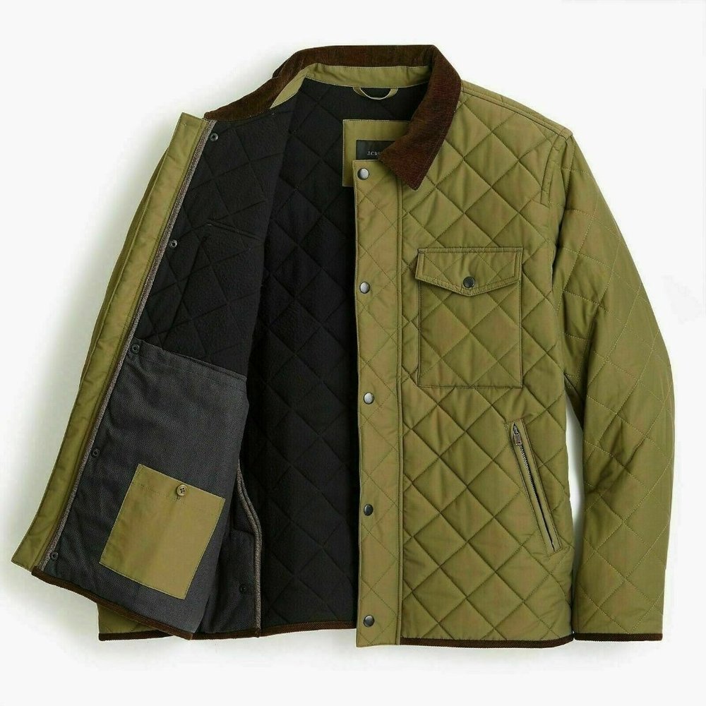 NWT $198 J Crew Sussex quilted jacket corduroy collar Small Primaloft J6253